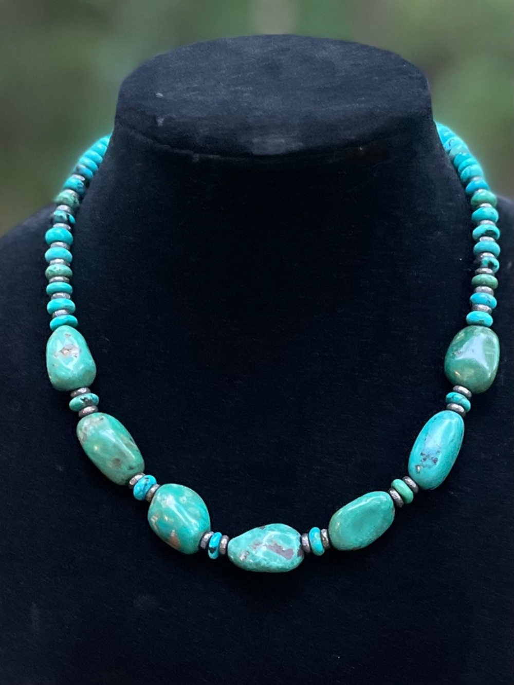 Turquoise Bead Necklace - Teal Green Stone Necklace Southwest Style.